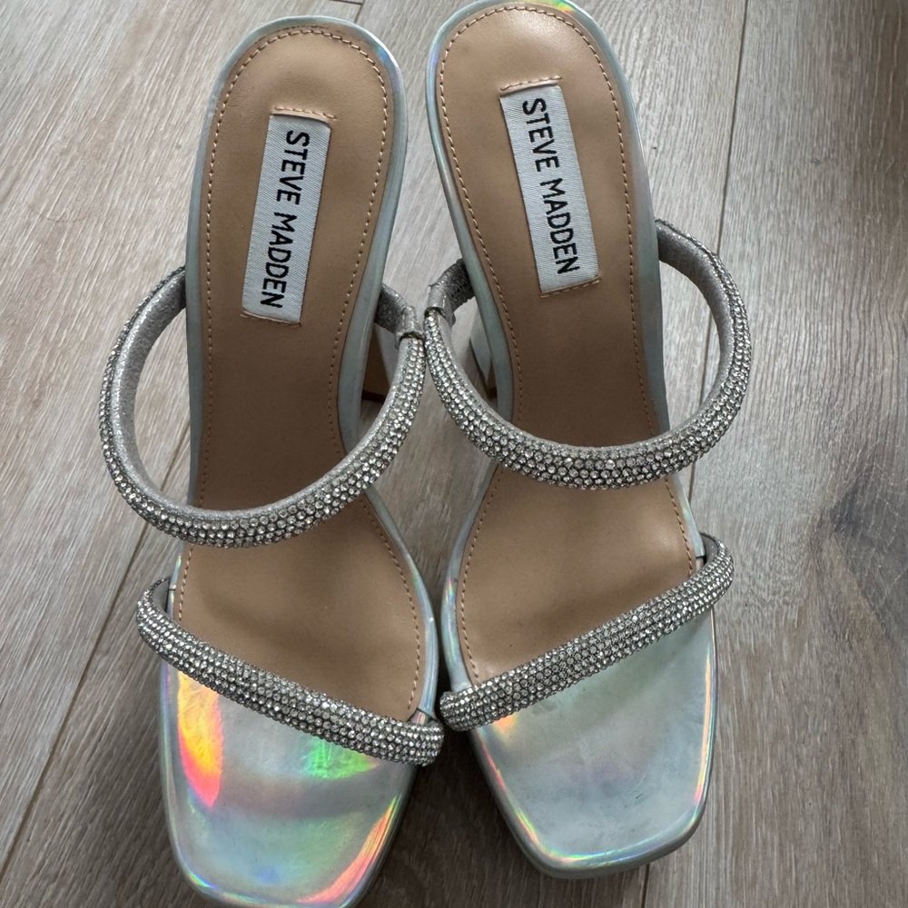 Steve Madden Silver Rhinestone Platform Heels